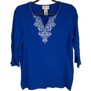 Alfred Dunner: Embroidered Tunic with Button Sleeve Detail Sz S
